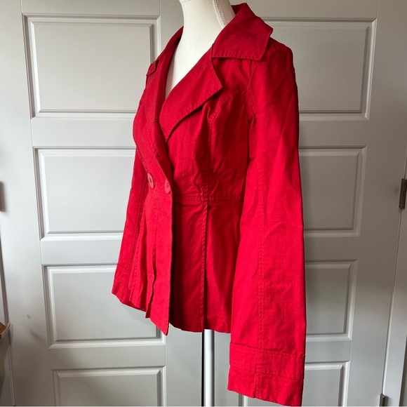 Nine West Red Cropped Pea Coat Jacket Button Up‎ Fitted Casual Medium - Picture 3 of 8